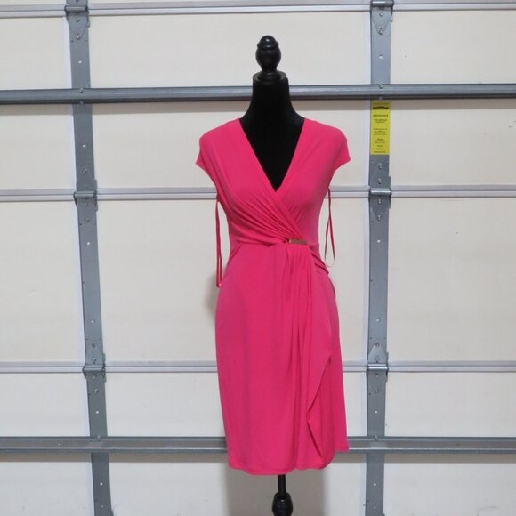 BOGO Charter Club Petite Short Sleeve waist gathered Bright Pink Fit Flare Dress - Picture 1 of 11